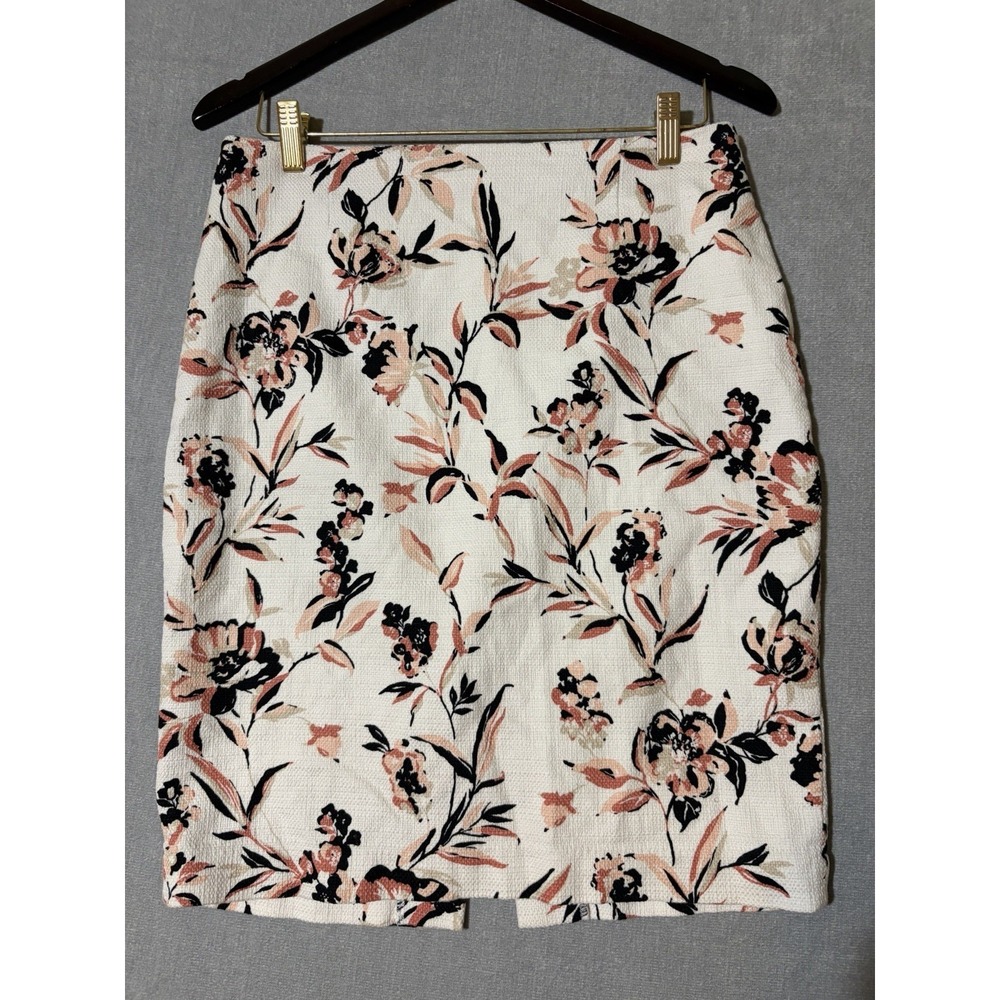 White House Black Market Skirt Womens Size8 Floral Pencil Skirt White Pink Black